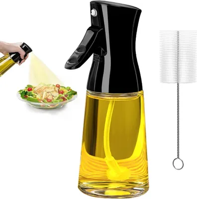 Produktbild von Ölsprüher für speiseöl, 180ml Glas Öl Sprühflasche mit Pinsel, Oil Sprayer, Dickes Glas, Große Reichweite, Starke Sprühkraft, Küche