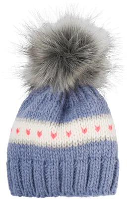 Produktbild von styleBREAKER Kinder Strick Bommelmütze mit Herzmuster und Thermo Fleece Futter, Winter Fellbommel Mütze, 3-5 Jahre 04024209