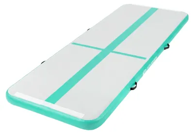 Zdjęcie produktu dla ECD Germany Nadmuchiwana mata gimnastyczna Airtrack 3 m, kolor zielono-miętowy, wys. 10 cm, w zestawie torba transportowa, pompka i zestaw naprawczy, mata fitness, mata do akrobacji