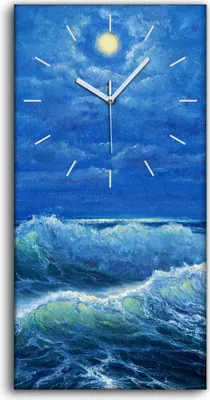 Produktbild von Küchenuhr Bürouhr Leinwand Uhr 30x60 Wellen im Ozean oder Meereslandschaft - weiße Hände