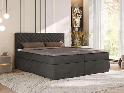 Produktbild von MKS MEBLE Boxspringbett Doppelbett AVERTA 160x200 Polsterbett mit Stauraum, Bonnell-Federkernmatratze H4 gepolstertes Kopfteil - Dunkelgrau Velvet