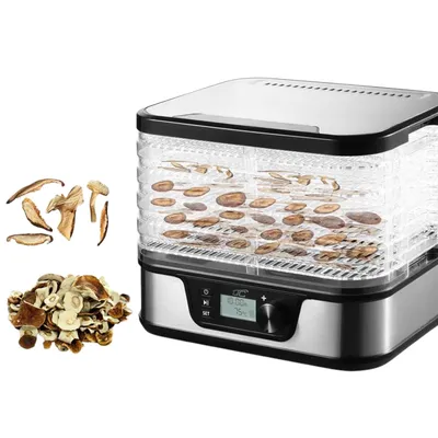 Immagine prodotto di Essiccatore per funghi verdure frutta carne LTC potenza regolabile base antiscivolo 5 scomparti lavabile in lavastoviglie metallo con display LXSR002
