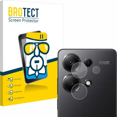 A product packaging for a screen protector is shown next to a smartphone camera module.