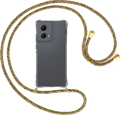 Produktbild von Handykette Backcover-Schutzhülle mit Band (Metall goldfarben) für Motorola Moto Edge 5G (2024) - braun+beige
