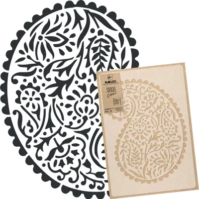 Produktbild von Große Malschablonen L 59x95 cm, Paisley Türkisch Orientalisch Blumen Muster, Wiederverwendbare Kunststoff Wandschablone