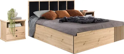 Produktbild von Schlafzimmer Set 3-teilig, Bett 180x200 cm, Eiche mit schwarz CALLAO-161