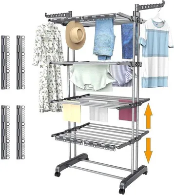 Obrázek produktu pro Wasrek Toren – Sušák na prádlo – Stojací sušák – Výškově nastavitelný – 50 x 72 x 172 cm – Stříbrný