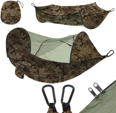 Produktbild von Famanu Hängematte mit automatischer Schnellöffnung - Langlebiges Nylon, Insekten- und Mückenschutz für Garten und Camping