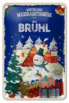 Produktbild von Blechschild Weihnachtsgrüße aus BRÜHL Geschenk Dekoration  12x18cm
