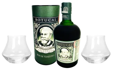 Produktbild von Botucal Reserva Exclusiva Rum mit Geschenkverpackung 2 Botucal Tumbler Gläser mit 0,70l (40% Vol) Ron de Venezuela Glas Longdrinkglas - Set - [Enthält Sulfite]