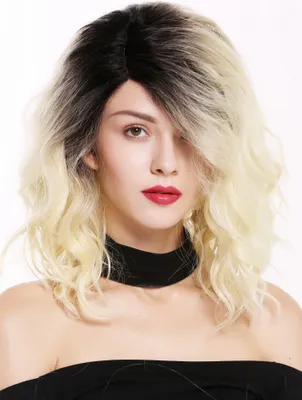 Produktbild von WIG ME UP Perücke Lace Front Teil-Mono Locken Scheitel Ombre Schwarz Blond LO1702-MF-YS763S2