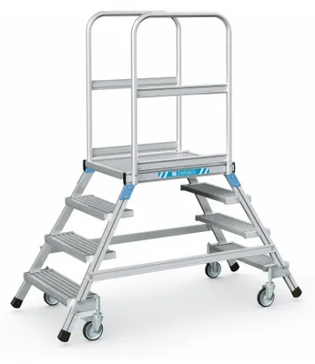 Produktbild von Zarges Podestleiter fahrbar mit 2x4 Stahl-Gitterrost-Stufen