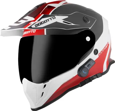 Produktbild von Bogotto H331 BT Tour EVO Bluetooth Enduro Helm, schwarz matt/rot/weiß, 2XL