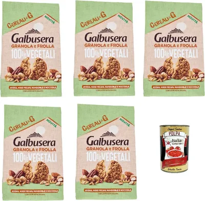 Produktbild von Galbusera Cereali G Granola e Frolla 100% Vegetali Avena, noci, mandorle e nocciole 280g, 100% pflanzliche Kekse mit Hafer, Pekannüssen, Mandeln und Haselnüssen 5x280g + Italian Gourmet polpa 400gr