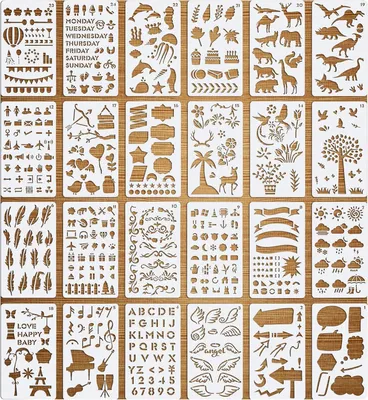 Produktbild von Bullet Journal Schablonen Set 24-teilig, wiederverwendbar, 10,2 x 17,8 cm, PET Material, zum Basteln