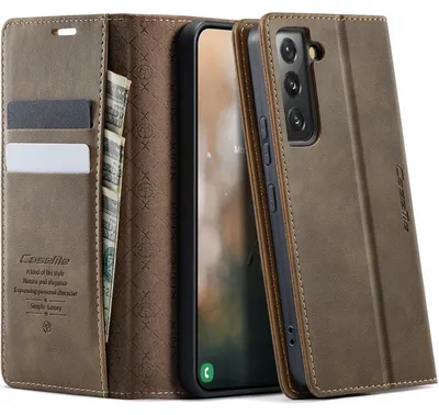 Immagine prodotto di Custodia a libro in pelle marrone per Samsung Galaxy S22 5G 6,1'', con scomparto per carte RFID e funzione stand