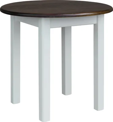 Obrázek produktu pro Bílý kulatý stůl z masivního borovicového dřeva s deskou v barvě ořech 90 cm
