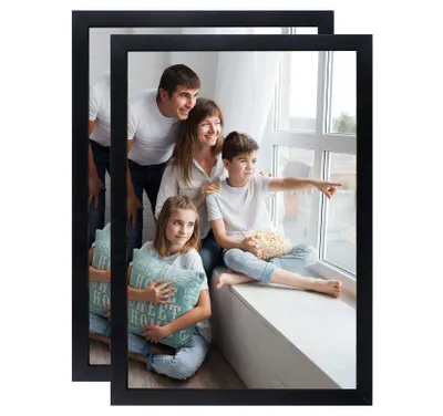 Produktbild von 2x Bilderrahmen A2 Schwarz, Holz MDF Rahmen mit Bruchsicherem Glas, Rahmen 42x59,4 Puzzle Wandrahmen,Moderner Fotorahmen für Collage,Puzzles & Poster