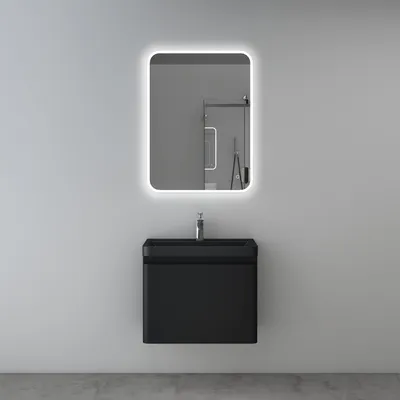 Produktbild von Mai & Mai Badmöbel-Set Waschbeckenunterschrank 60x42x50cm in Matt Schwarz mit Softclose Schubladen inkl. Mineralguss Waschbecken und LED-Spiegel Ancona
