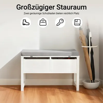 Immagine prodotto di Panca porta scarpe con contenitore - FSR88-W - 2 cassetti - Panca - Portata massima 150 kg - Mobili da ingresso - Bianco