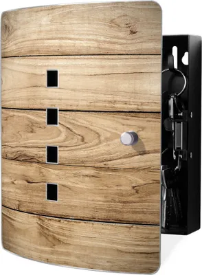 Produktbild von banjado Design Schlüsselkasten aus Edelstahl für 10 Schlüssel, Schlüsselschrank 24 x 21,5 x 7cm groß mit Magnetverschluss, Holzplanken [BWSK 11546]