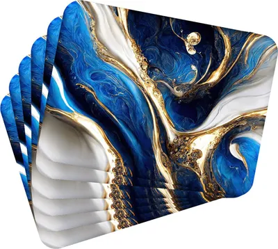 Produktbild von Tischset Satz mit 6 Stück 40x30 cm Marble blue and Gold 4 Tischuntersetzer Abwaschbar - Hitzebeständige Korkrückseite hält Temperaturen von 100°C