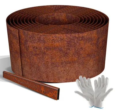 Produktbild von Faziango Rasenkante 15 cm x 5 m Trennrand Beet Zaun Flexibel Pflanzenschutz Garten Einfassung Rost