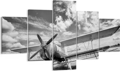 Produktbild von Bild auf Leinwand - Leinwandbild - 5 Teile - An-2 Flugzeug Schwarzweiß - 125x70cm - Wand Bild - Wanddeko - Wandbilder - Leinwanddruck - Bilder - Wanddekoration - Leinwand bilder - EA125x70-4228
