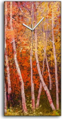 Produktbild von Leinwand Wanduhr Wandkunst Uhr 30x60 Malerei Landschaft bunte Herbst Bäume - weiße Hände