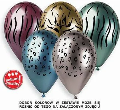 Obrázok produktu pre Chrómové balóniky safari zvierací vzor, 33 cm, 5 ks.