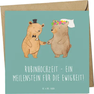 Produktbild von Mr. & Mrs. Panda Klappkarte 40. Hochzeitstag Rubinhochzeit - Meeresbrise - Geschenk, anlasskarte, Heirat, Geschenke, Grußkarte, Glückwunschkarte, faltkarte, Ehe, Hochzeit