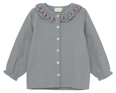 Produktbild von EN FANT Kinder Mädchen Bluse Blusenshirt Shirt mit 5-Knopf-Form Rundhals Stickereien Rüsschen 100% Baumwolle Regular fit
