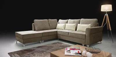 Produktbild von Velour Ecksofa HILTON L, Polsterecke mit Schlaffunktion, L-Form Sofa (Farbe: Beige, Ottomane: links, mit Hocker)
