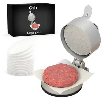 Produktbild von Grillx Burgerpresse - Inkl. 100x Wachspapier - Professioneller Burgerformer - In der Dicke Verstellbar - Burger Presse / Former