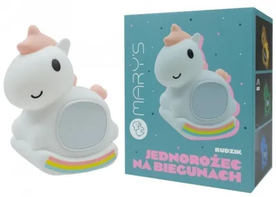 Zdjęcie produktu dla Lampka nocna Jednorożec na Biegunach z Budzikiem