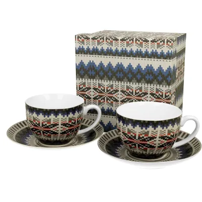 Produktbild von Weihnachtstassen SET 2 Tassen Becher PORZELLAN Kaffeebecher Untertasse 280 ml