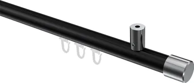 Produktbild von Interdeco Innenlaufstange / Gardinenstange mit Innenlauf Schwarz / Chrom, Typ Sonius Santo (Kappe) Deckenmontage, 20 mm Ø 1-läufig, 160 cm