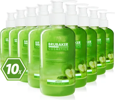Produktbild von BRUBAKER Cosmetics Handwaschlotion Flüssigseife im praktischen Spender - reinigt sanft und spendet Feuchtigkeit, Apfel, 10er Pack (10 x 240 ml)