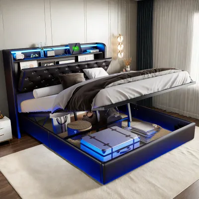 Immagine prodotto di Letto matrimoniale imbottito - 160 x 200 cm - Con testiera illuminata a LED