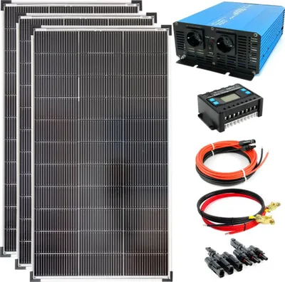 Produktbild von Komplettset 3x120 Watt Solarmodul 1070x585 1500 Watt TS1500 Spannungswandler 30A Laderegler
