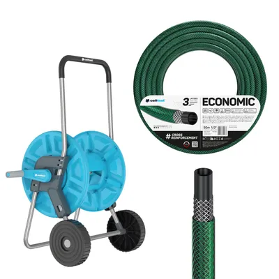 Obrázek produktu pro Cellfast Aluplus, vozík na hadice, 1/2", 60 m + Cellfast Economic, zahradní hadice, 1/2", 50 m