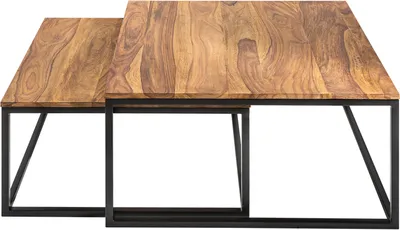 Produktbild von riess-ambiente 2er Set Couchtisch ELEMENTS 65cm braun Sheesham Massivholz stone finish Eisen schwarz