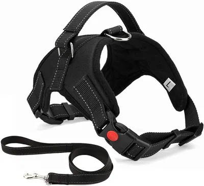 Produktbild von Zugfreies Hundegeschirr, verstellbar, atmungsaktiv, mit Leine, für kleine/mittelgroße/große Hunde, Training (L, Schwarz)