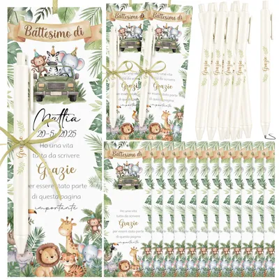 30 Doopkaartjes Bladwijzers mit Kugelschreiber und Band, Grün