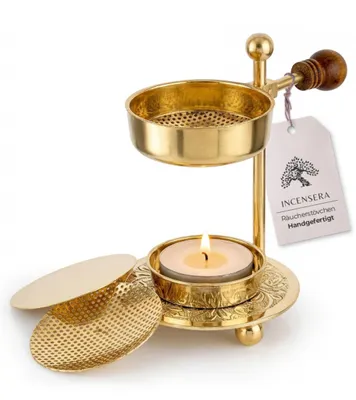 Produktbild von Weihrauchbrenner Räucherstövchen mit Sieb - Gold Weihrauchbrenner für Harze/Kräuter, Robustes Räuchergefäß | Weihrauchbrenner, Räucherstövchen Sieb, I