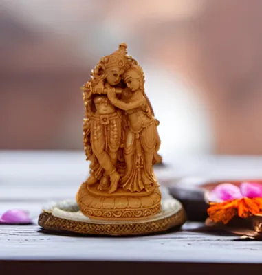 Radha Krishna Raasleela Standbild, Polyresin, 8,8x3,8x17,5 cm, Holzoptik