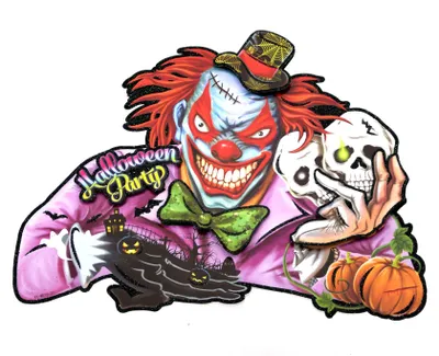 Immagine prodotto di Buon Halloween - Decorazione in carta/cartone a tema orrore, clown (50x39 cm)