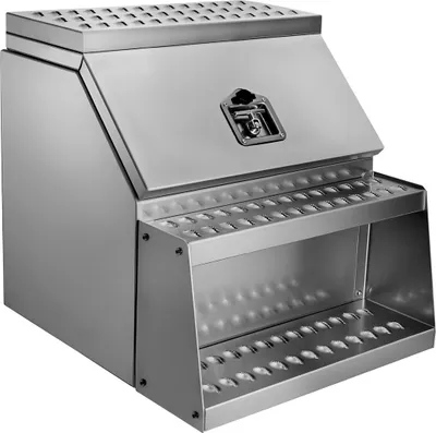 Immagine prodotto di Cassetta portautensili per semirimorchio, 610 x 695 x 645 mm Cassetta portautensili in alluminio per impieghi gravosi con montaggio laterale, cassetta laterale impermeabile con maniglia a T, serratura e chiavi per semirimorchi e rimorchi pianali