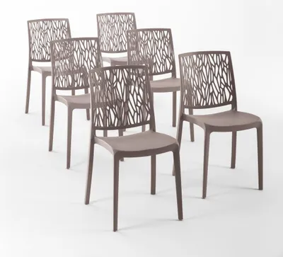 Immagine prodotto di set di 6 sedie impilabili in polipropilene con fibre di vetro per uso esterno e giardino, bar e ristorante, cucina design moderno - LISA - Tortora