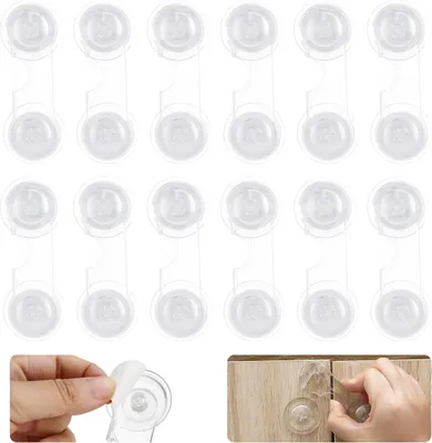 Produktbild von 12 Stück Kindersicherung Schrank Schubladen, Transparente Kindersicherung Schrank Schubladen, Stark Klebend, Kein Bohren, Schrankschloss für Möbel, Küche, Schubladen